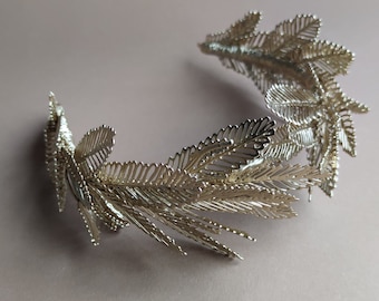 Gold Laurel Leaf Crown, Greek Goddess Bridal Headpiece, Boho Wedding Hair Accessory