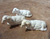 3 Vintage Sheep Lamb Chalkware Miniature Putz Nativity Easter Animal Terrarium Fairy Garden Toy Craft Supply Lot Barn ( 1357)
