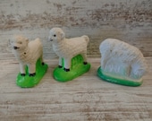 3 Vintage Sheep Lamb Chalkware Plaster Miniature Putz Nativity Easter Animal Terrarium Fairy Garden Toy Craft Supply Lot Barn ( 4423)