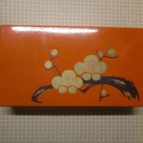 Vintage Lacquerware Storage Box Orange Jewelry Trinket Box