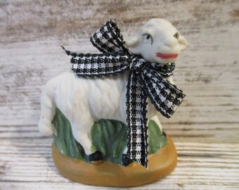 Vintage Sheep Lamb Miniature Ceramic Bisque Nativity Christmas Putz Animal Terrarium Fairy Garden Tree Village Decor Craft Supply (#6686)