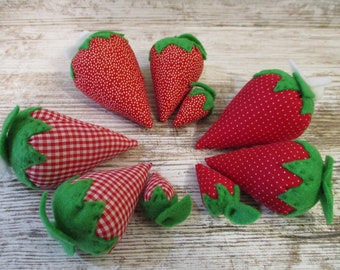 9 Fabric Strawberries: Handmade, Home Decor, Bowl Filler, Craft Supply #6483
