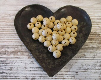 20 Wood Doll Head Face Beads, Hand-Painted, Vintage (7/16") #5161