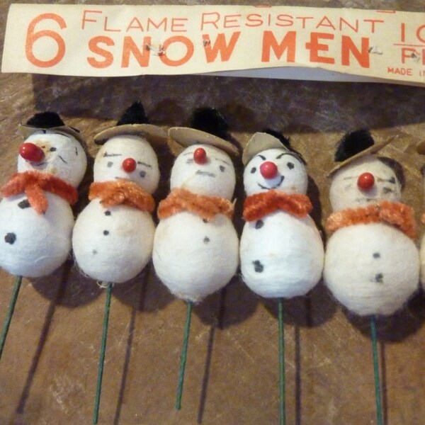 Spun Cotton Snowman Christmas Pick Decorations Vintage NOS