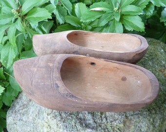 SALE Antique Wood Shoes Clogs Child Vintage Carved Worn Wooden Holland French Hand Carved Home Decor Furnishing Collectible (#3294)