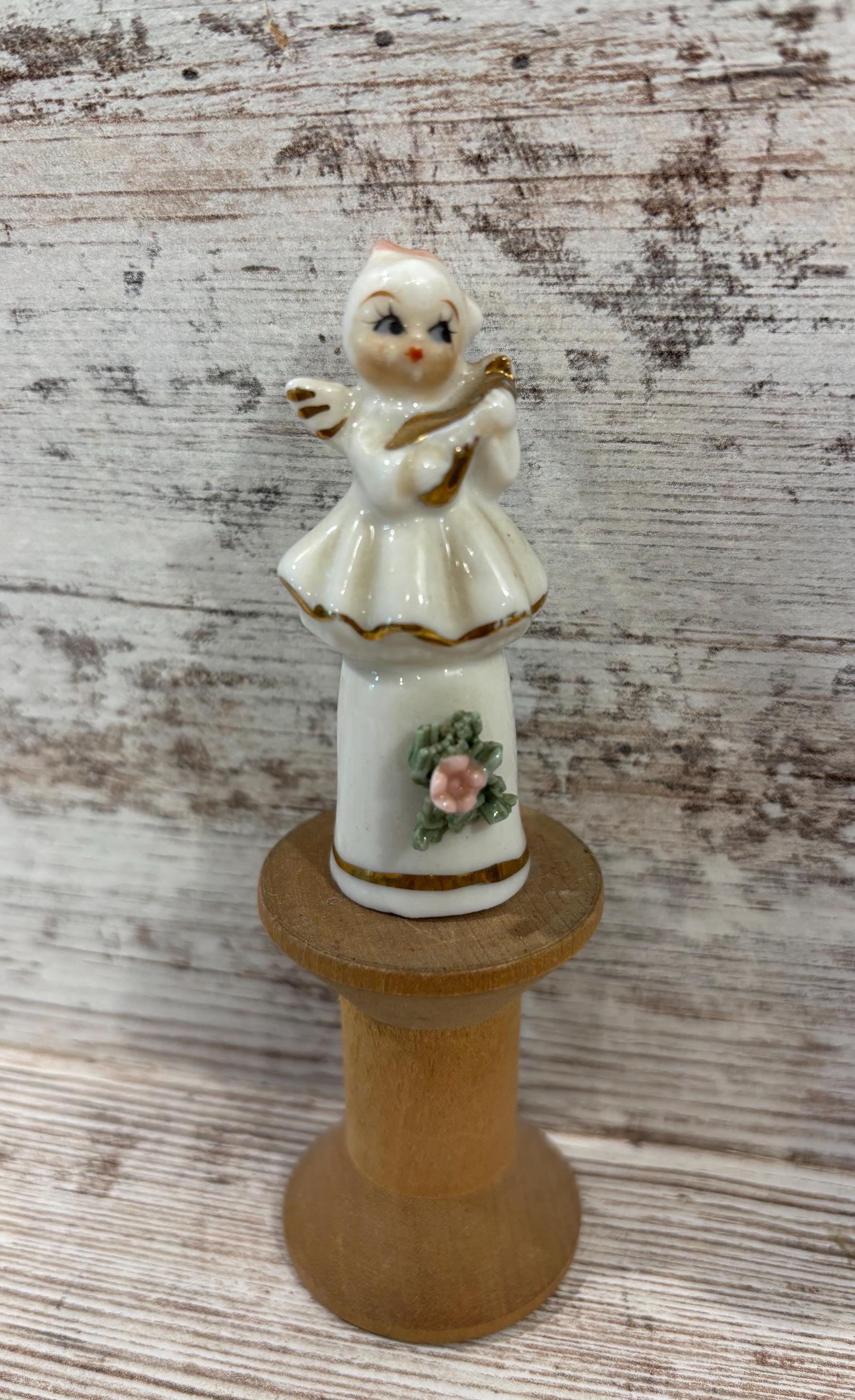 Vintage Angel Thimble: Porcelain, Mid Century, Musical, Instrument