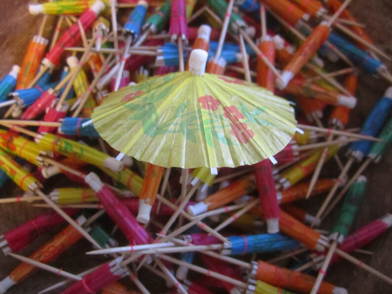 24 Paper Umbrellas Miniature Vintage Party Drink Cocktail Etsy