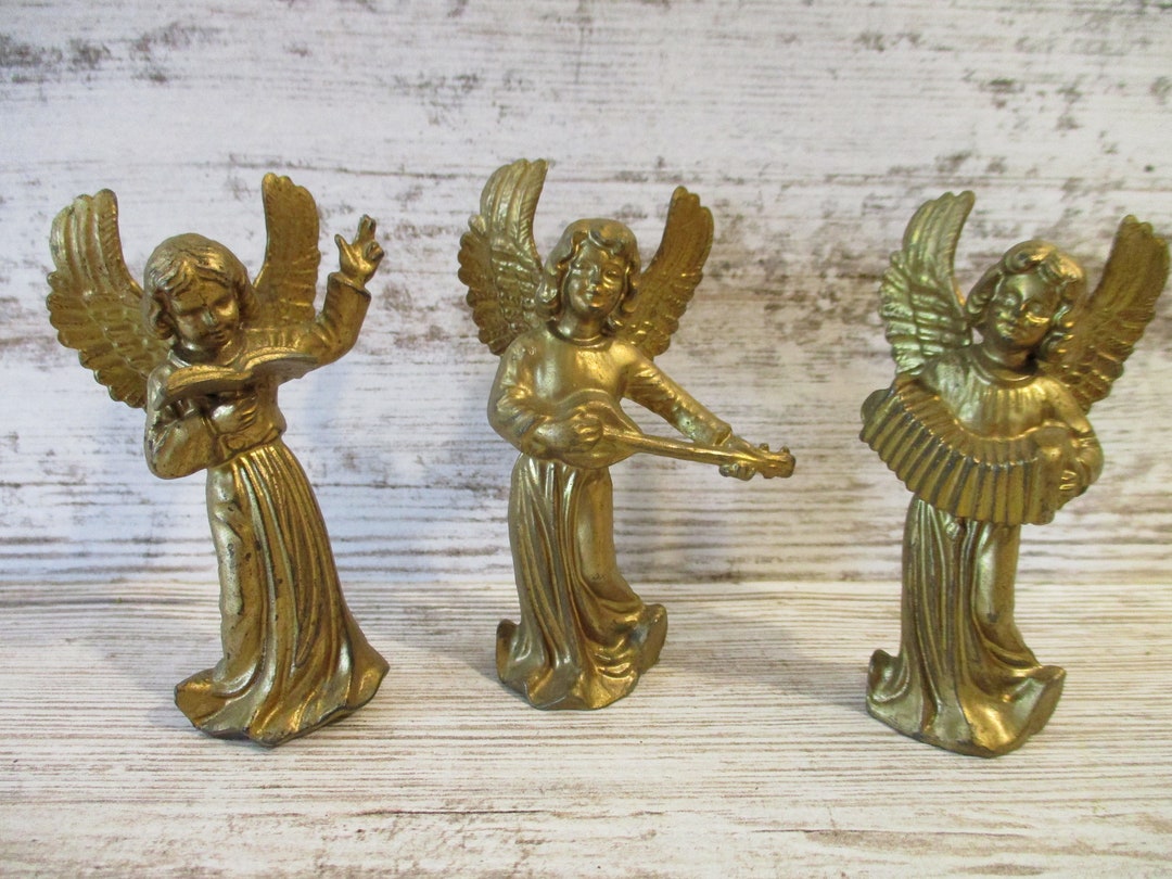 Vintage Musical Angel Figurine Miniature Gold Christmas Etsy