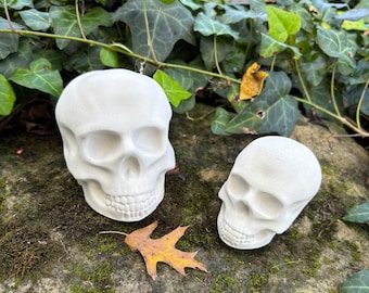 2 Cement Skulls: Goth, Halloween Decor, Handmade