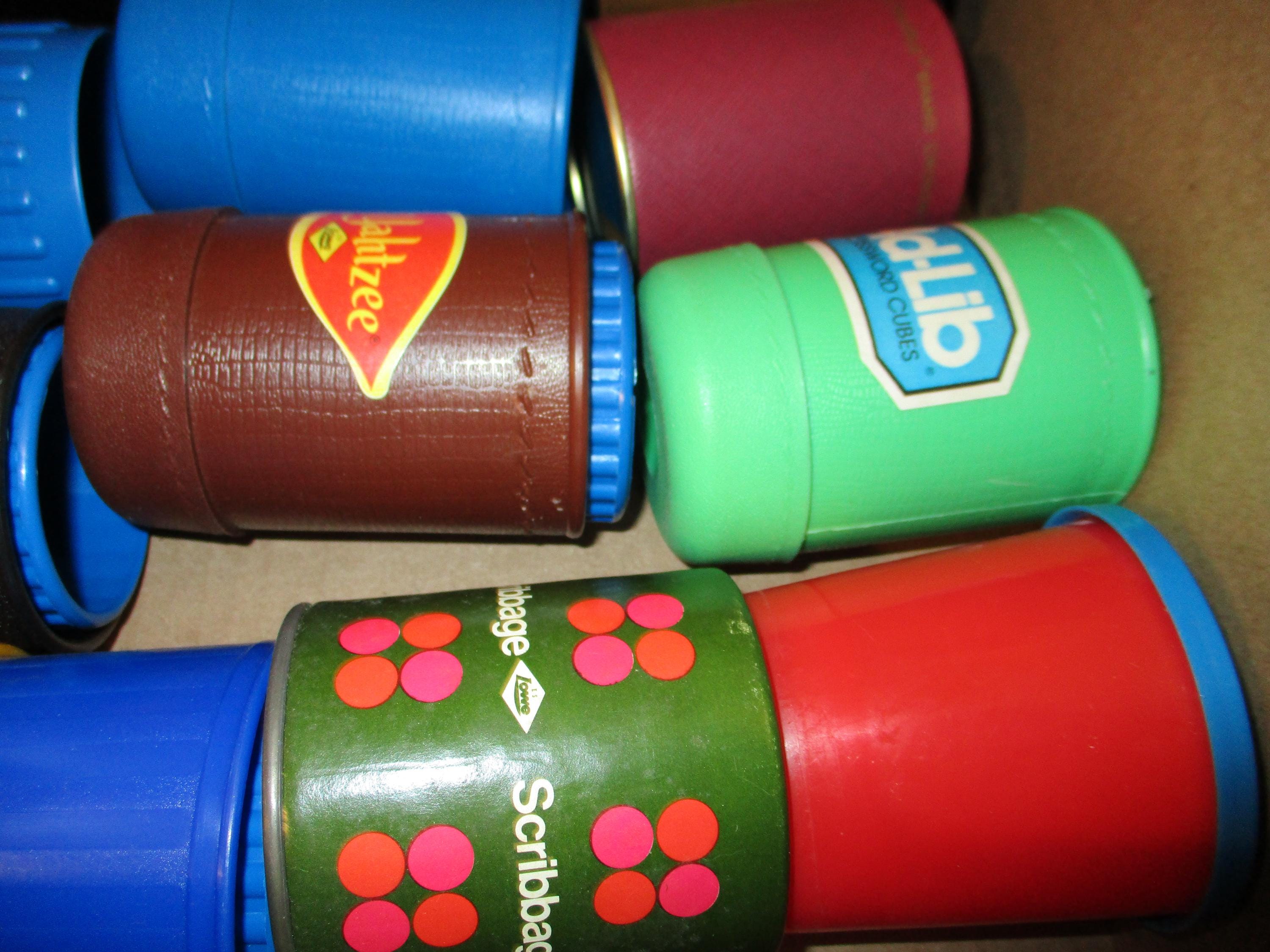 Vintage Game Shakers & Hourglass Timer Lot: Assemblage Supplies