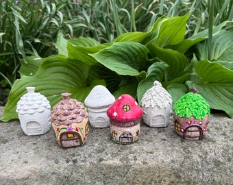 3 Fairy Garden Houses, UNPAINTED: Concrete, DIY Craft Supply, Paintable
