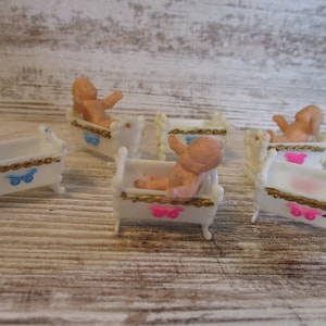 Vintage Miniature Baby Crib Rubber Plastic Dollhouse Doll House Baby Shower Craft Decor Lot (#5340)