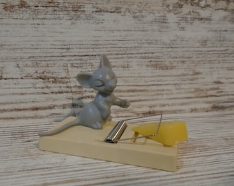 Miniature Mouse Trap, Swiss Cheese: Vintage, Plastic,  West Germany, Craft Supply #3881
