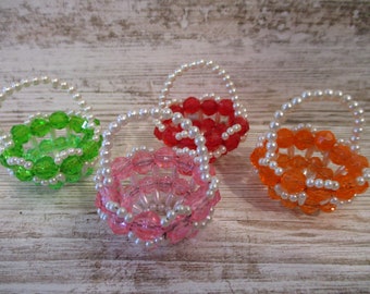 1 Miniature Beaded Basket: Handmade, Vintage, Easter, Craft Supply, Collectible #5212