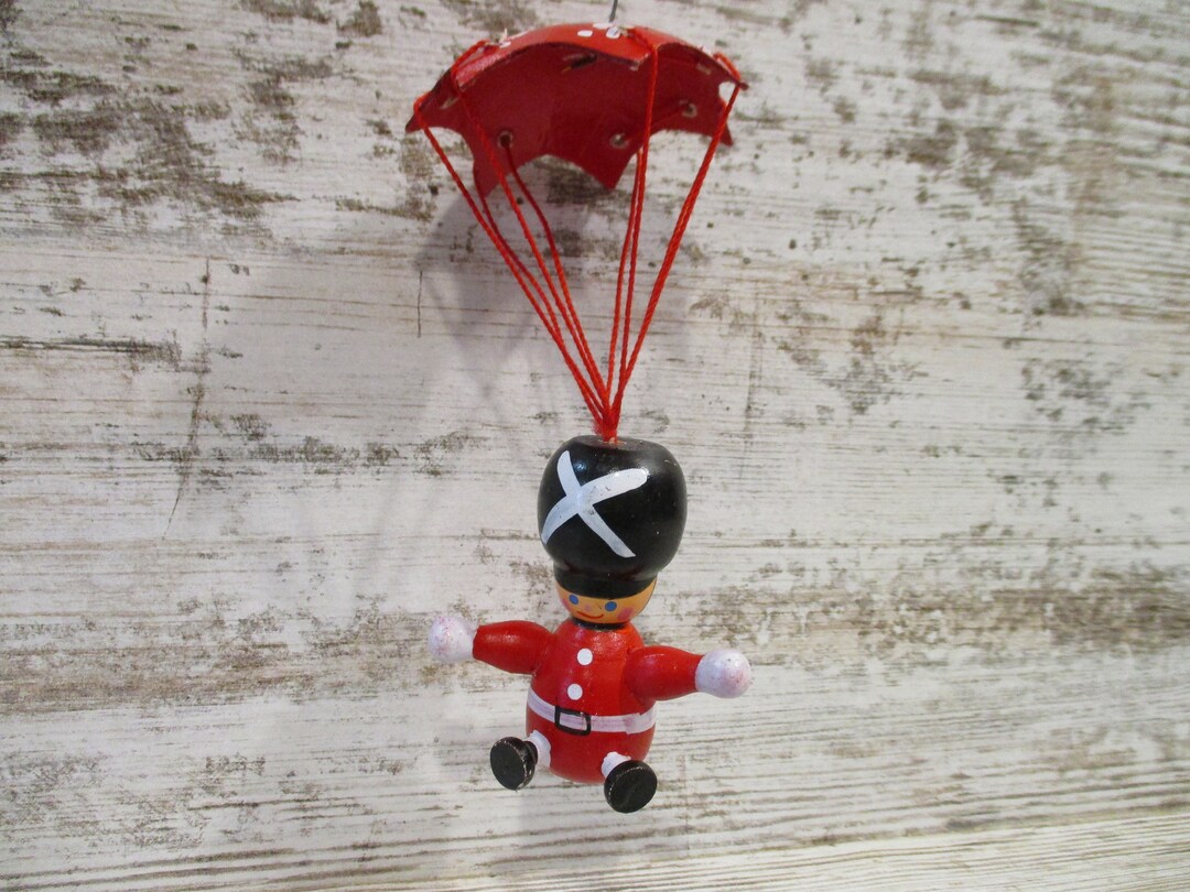 SALE Parachute Umbrella Soldier Nutcracker Christmas Ornament Wood