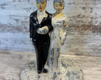 Antique Bride and Groom Topper: Cast Metal, Cake Topper, Figurine #6875