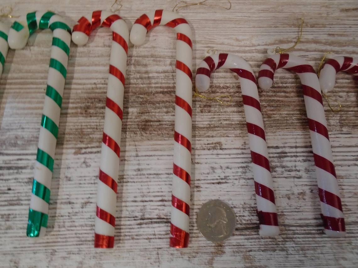 8 Vintage Candy Canes Blow Mold Plastic Package Tie Ornament Etsy
