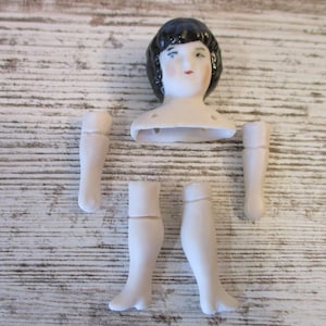 Porcelain Doll Head Arms Legs Parts Bisque Craft Altered Art Assemblage Mixed Media Vintage Supply  (#6243)