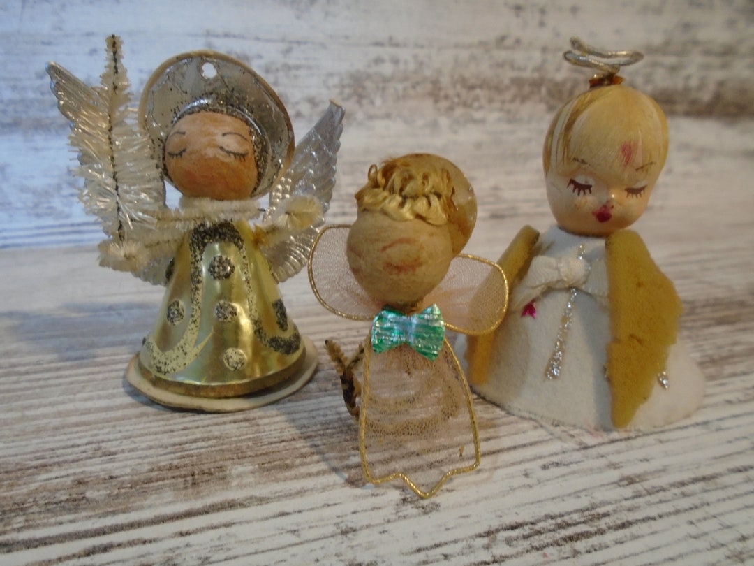 3 Spun Cotton Angel Ornament Christmas Mid Century Paper Mache Package ...