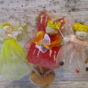 3 Spun Cotton Angel Japan Ornament Chenille Tulle Christmas Miniature Pick Christmas Retro Package Tie On (#5578)