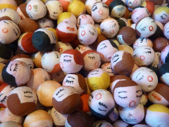 Vintage Spun Cotton Doll Heads: Japan Craft Supply, Bead Pipe Cleaner Doll, Faces