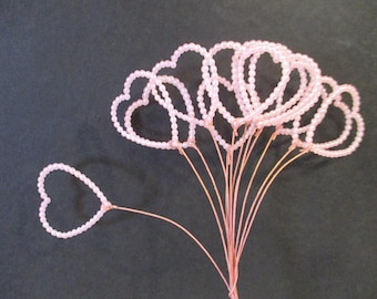12 Heart Picks, Valentine, Wedding: Vintage, Wired, Floral Supply, Cake Topper, Cupcake, Craft Supplies #6238