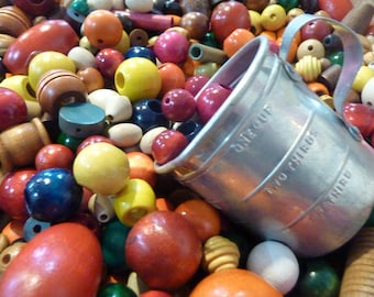 Vintage Wood Bead Supply: Colorful Mixed Shape Craft Lot #269