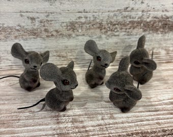 Flocked Mouse: Vintage, Miniature, Figure, Collectible, Hong Kong, Craft Supply #7047