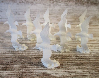 10 Miniature Seagull Figurines, Vintage: West Germany, Plastic Birds, Craft Supply #6363