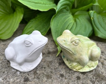 Cement Frog Figurine, UNPAINTED: Miniature Garden Decor, Shelf Sitter, Handmade