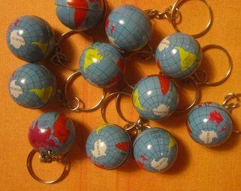2 Miniature Globe Keychains: Vintage World Map Travel Gift #939
