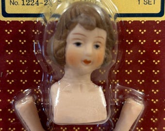 Vintage Porcelain Doll Parts: Head, Arms, NIP, NOS, Craft Supply #7055