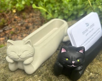 Cat Business Card Holder, UNPAINTED, Cement: Vet Office Gift, Cat Lover Gift