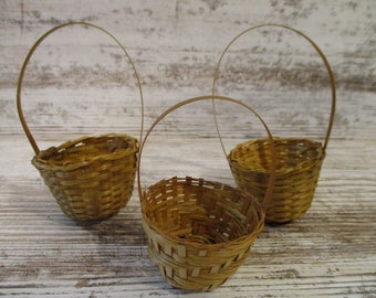 3 Miniature Baskets Vintage Woven Handmade Easter Small Craft Supply Home Decor Christmas Floral (#5091)