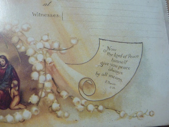 Baptism Certificate Stone Lithograph Repro Victorian Antique Angel Gift 12” x 16