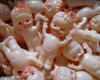 2 Vintage Kewpie Dolls, Miniature: Jointed, Blow Mold, Plastic, Toy #5368