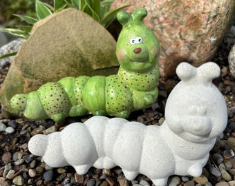 Cement Caterpillar Inchworm, Garden Statue, UNPAINTED: Concrete, Worm Figurine, Handmade