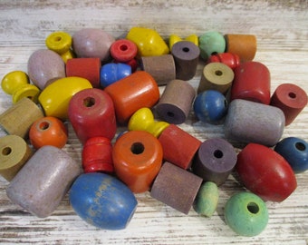Vintage Wood Bead Lot: Amish, Farmhouse, Craft Supply #6635