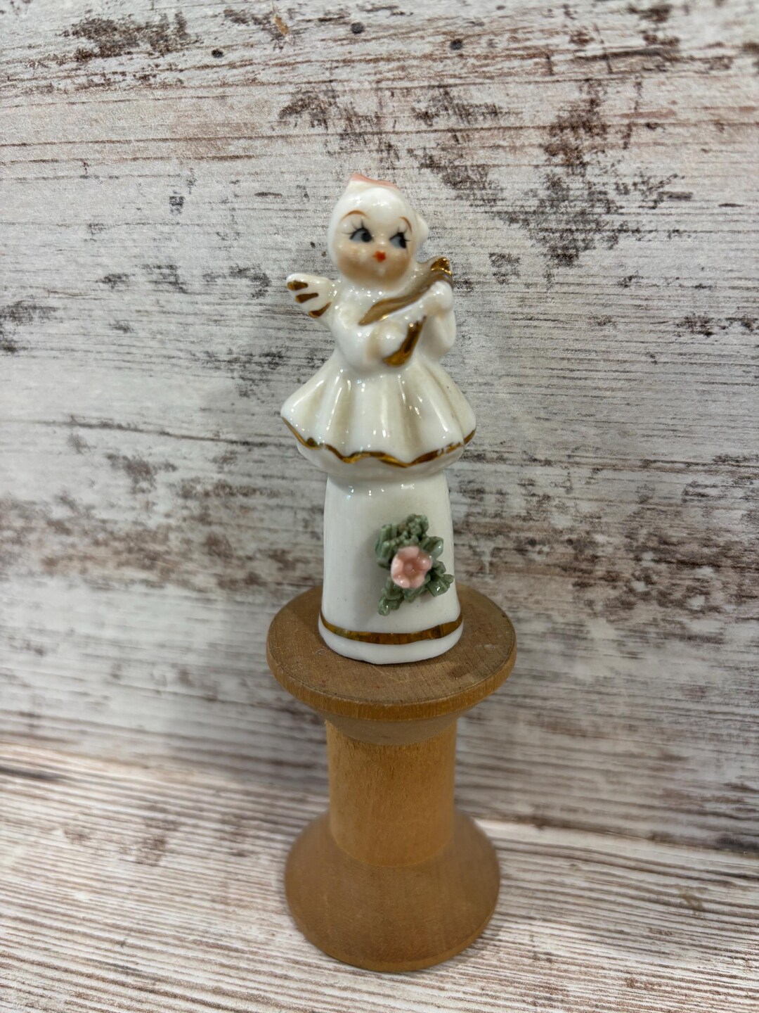 Vintage Angel Thimble: Porcelain, Mid Century, Musical, Instrument