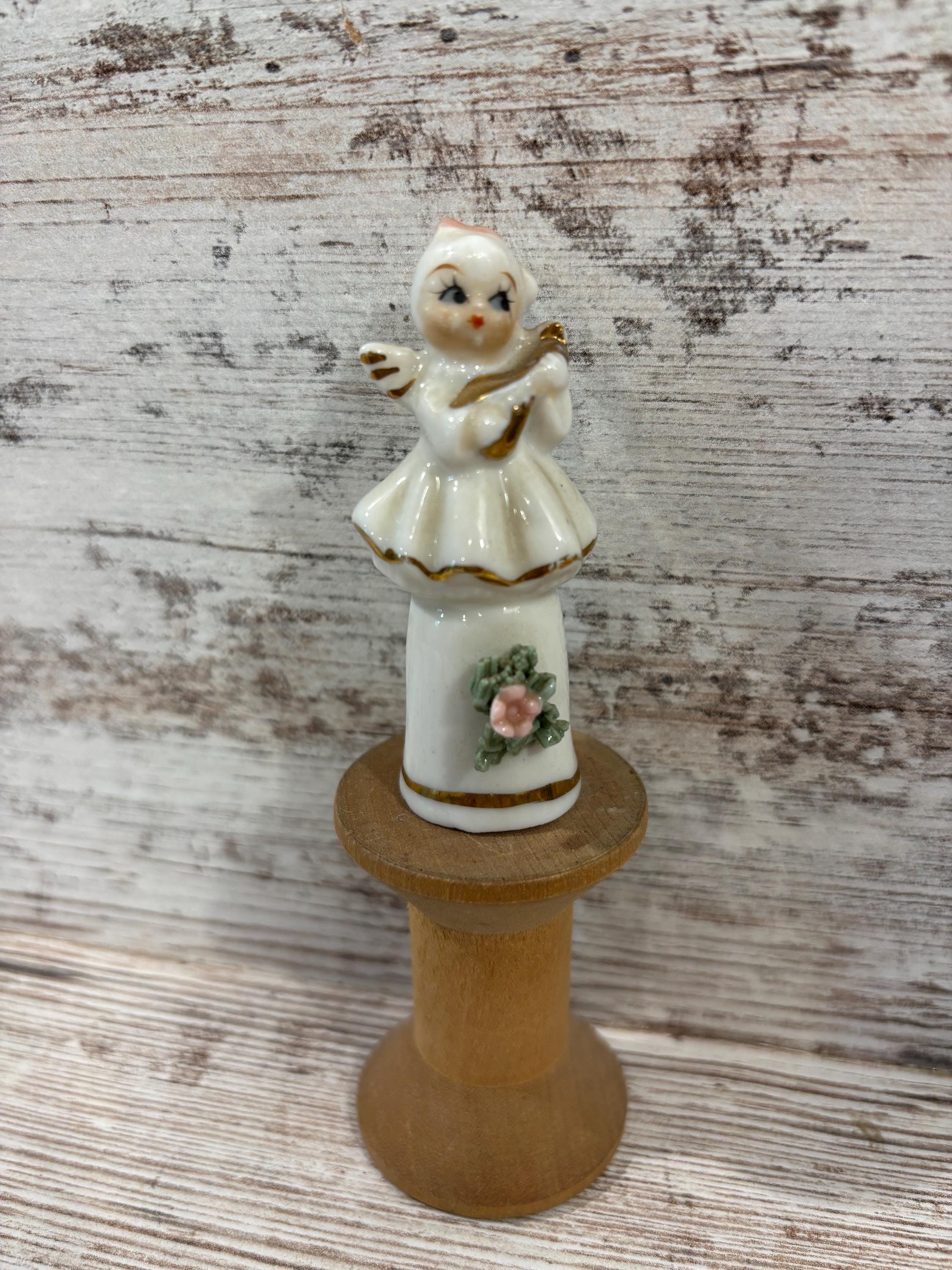 Vintage Angel Thimble: Porcelain, Mid Century, Musical, Instrument
