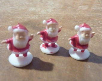 3 Tiny Santa Claus Figures, Miniature: Vintage Christmas, Village, Diorama, Craft Supply #2327