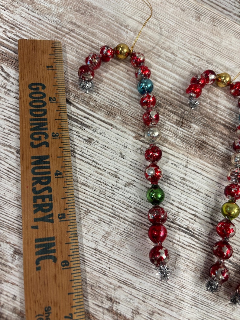 Candy Cane Ruler Mercury Glass Bead Candy Cane Ornament - Vintage Christmas Tree Decor ...