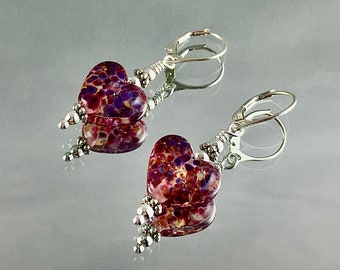TICKLED PINK and PURPLE Lampwork Earrings Sterling Leverbacks Sterling Spacers and Beads Romantic Gift Valentine's Gift Daughter Gift