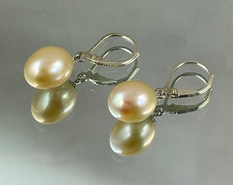 SOFTEST PEACH Freshwater PEARL Earrings Super Luminous 11 mm x 9 mm an Instant Heirloom Simple Classic All Metal is Sterling Silver