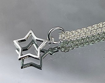 STERLING STAR PENDANT. Beautiful 3D Star Hangs from an Heirloom Sterling 18" Wheat Chain. Perfect for Layering. Or Wear Alone. Classic.