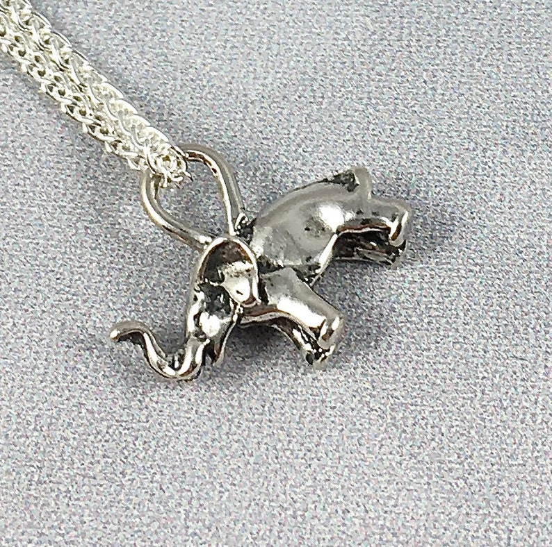 STERLING ELEPHANT PENDANT Good Luck Pendant Sterling Wheat Chain Minimalist Instant Heirloom Super Layering Necklace or Wear Alone image 2