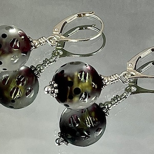 FIREFLIES LAMPWORK EARRINGS Brilliant Shards of Dichroic Yellow Glass Swirl throughout. The Etched Lampwork Windows Reveal the Bright Shards