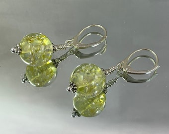 SPARKLING LIMONADE EARRINGS Memories of Cool Summer Refreshment and Wonderful Vacations Artisan Lamp Work Glass All Metal is Sterling