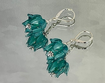 TURQUOISE DOUBLE TULIP Earrings with Extraordinary Veining on the Petals Turquoise Flatters Every Complexion One of a Kind Classic