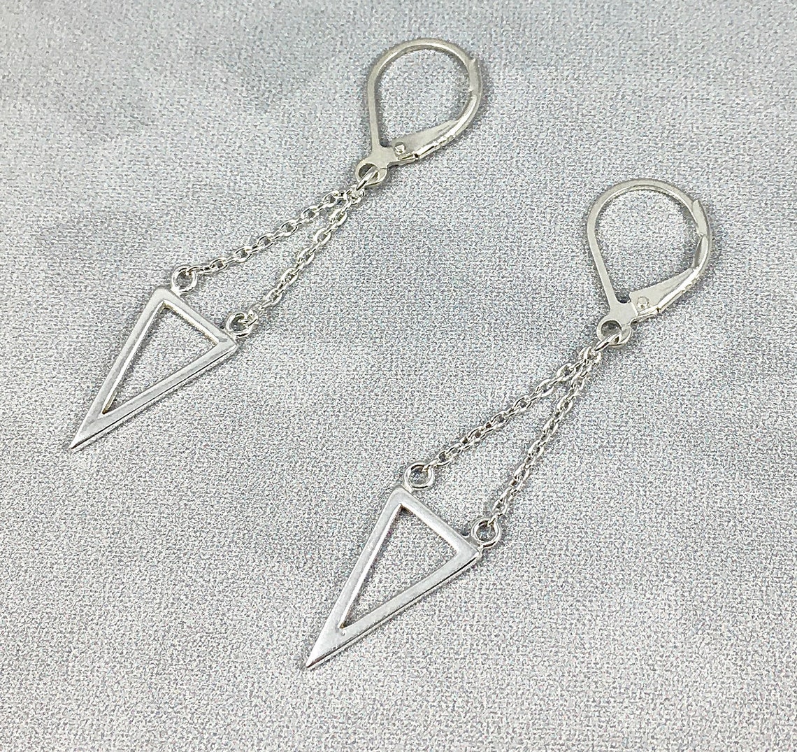 TRIANGLE DANGLE Earrings Sterling Silver Throughout Minimalist Etsy